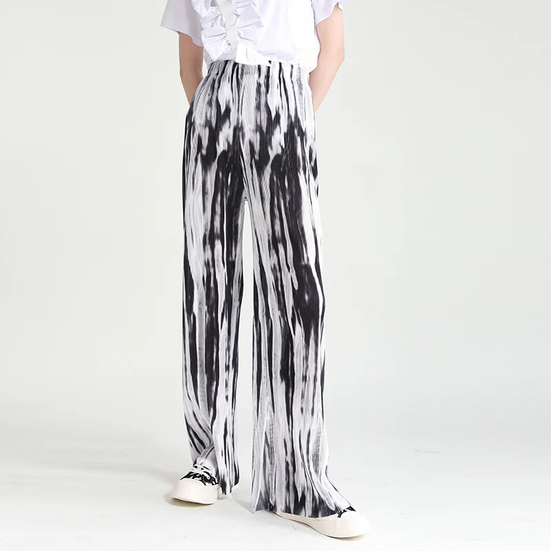 

Loose Styles Ladies Clothes Tie Dye Printing Wide Leg Pants Women's 2021 Summer New Vertical Fashion Trousers For Female