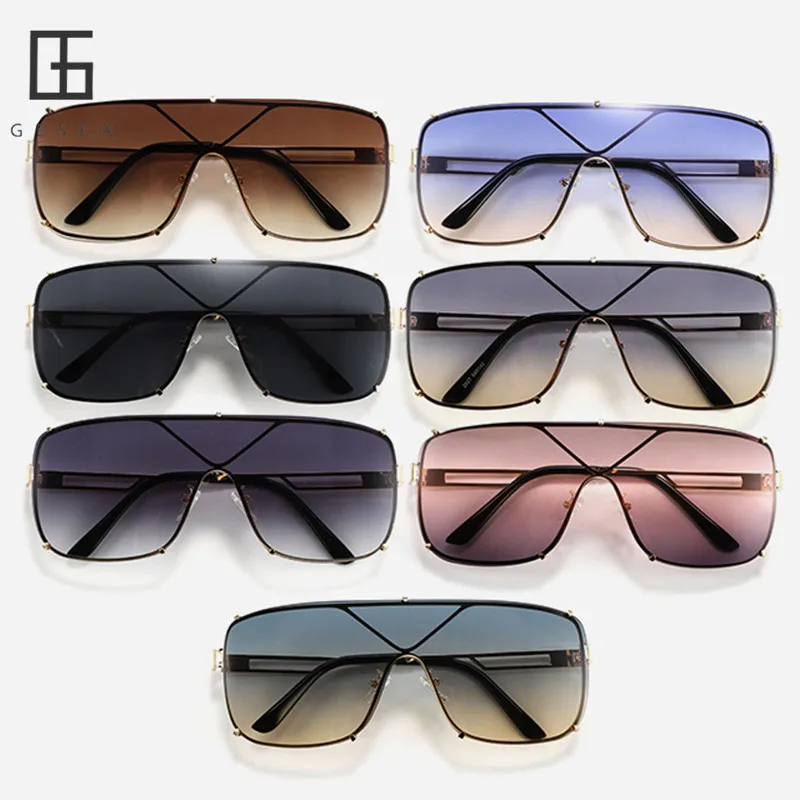 

GESEN Oversized Sunglasses Men 2021 Luxury Brand Designer One Piece Mental Frame Square Sun Glasses For Woman Vintage Luxe Femme
