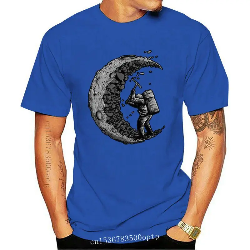 

Digging The Moon Printing Mens Tshirt Casual Round Collar Good Quality T-Shirts Natural Anti-Wrinkle Men T Shirt Fit