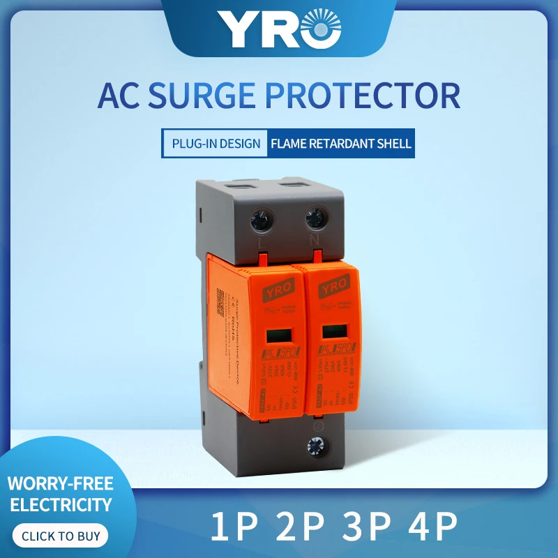 

AC SPD 20KA~40KA 385V 1P 2P 3P 4P House Surge Protector protection Protective Low-voltage Arrester Device