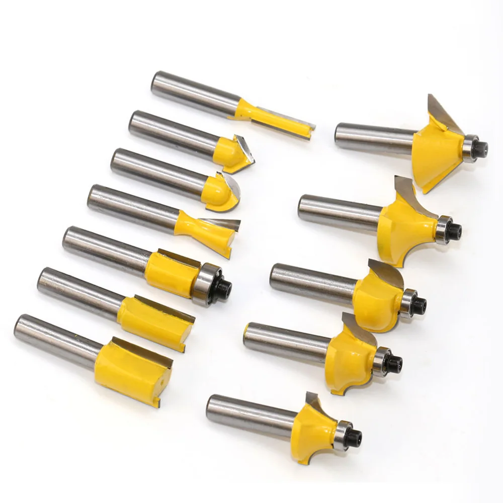 12 Pcs High Quality Tungsten Carbide Tipped TCT Router Bits 1/4" Shank Sealed Bearing Bit Set | Инструменты