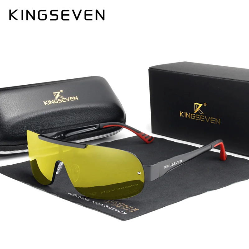 Night Vision KINGSEVEN дизайнерские новые алюминиевые мужские брендовые солнцезащитные очки HD поляризованные мужские солнцезащитные очки с интегрированными линзами очки Gafas De Sol - Цвет линз: Night Vision
