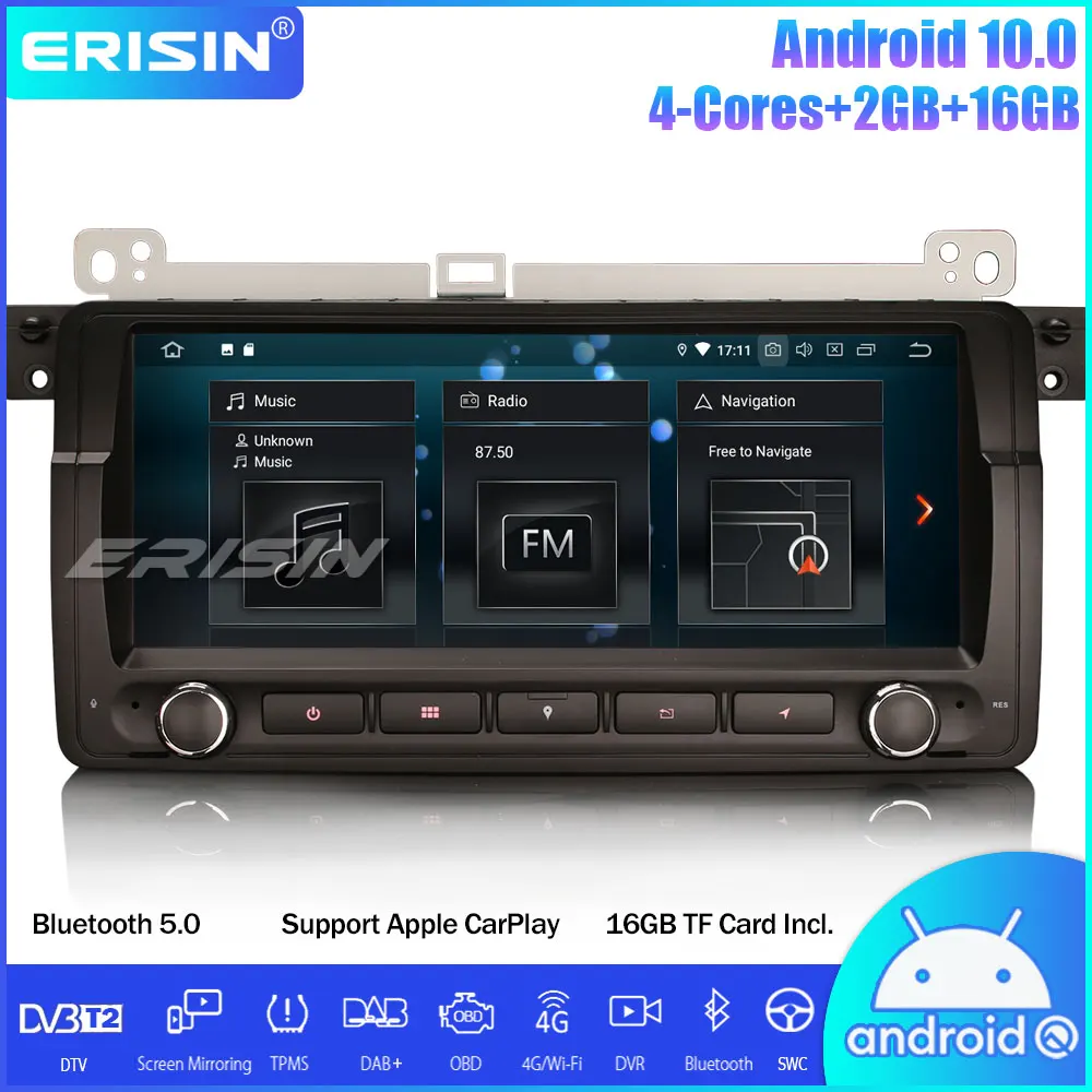 Erisin 8 &quotAndroid 10 0 Автомагнитола DAB + GPS CarPlay Wifi OBD BMW 3 серии E46 318 320 M3 ROVER 75 MG