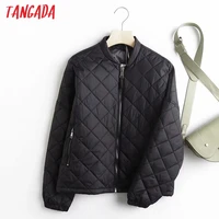 tangada women high quality solid oversize thin parkas cotton jacket long sleeve female black padded overcoat 4c86