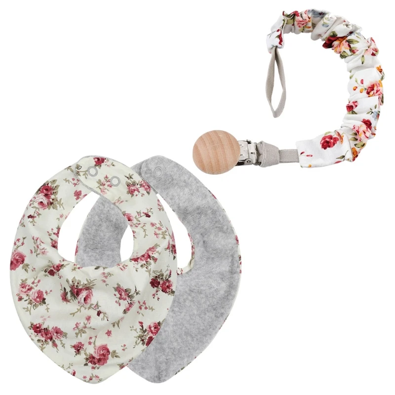 

Baby Bibs with Pacifier Clips Baby Pacifier Chain Soother Clips Cotton Bib Set