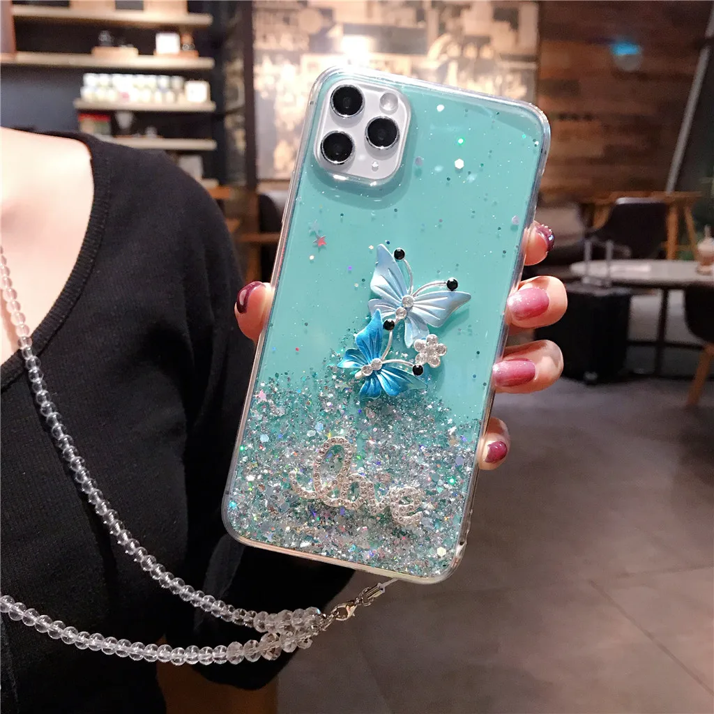 

Vlinder Glitter Sterren Telefoon Case For Iphone 11 Pro X Xr Xs Max 8 7 6 6 S Plus pailletten Brief Liefde Zachte Tpu Back Cover