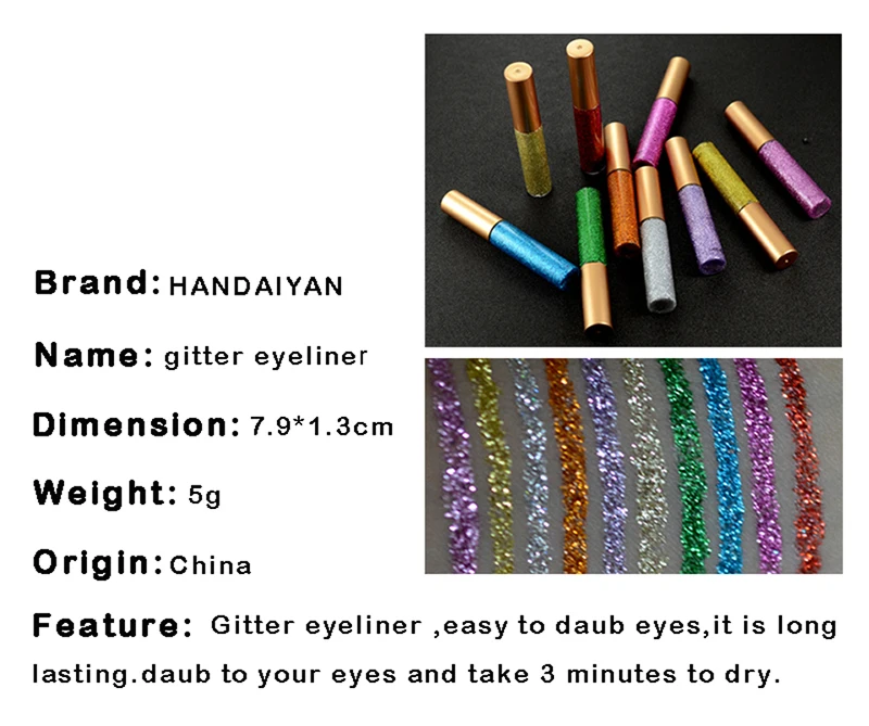 

HANDAIYAN 10 Colors Eyeshadow Make Up Shining Glitter Liquid Eyeliner Pencil Shimmer Eye Liner Gitter Liquid Eye Shadow TSLM1