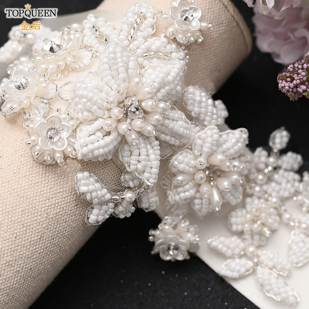 TOPQUEEN S484 Pearl Crystal Bridal Belt Strass Ribbon Bridal Belt with Pearl Best Selling Bridal Belt Female Belt Jeweled Belts