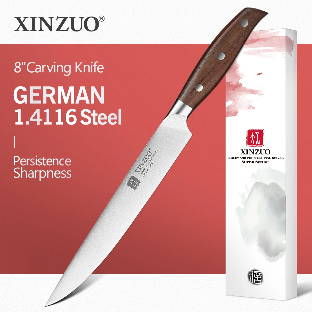 

XINZUO 8'' inch Cleaver Knife GERMAN DIN1.4416 Stainless Steel Kitchen Knives Red Sandalwood Handle Sashimi Carving Meat Knife