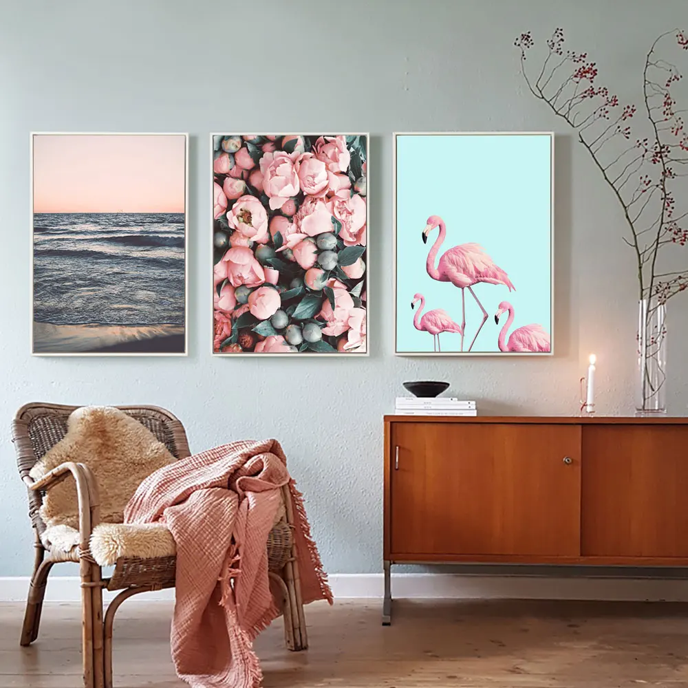 Пейзаж картина с цветами морской постер скандинавский цветок Настенная зеленая