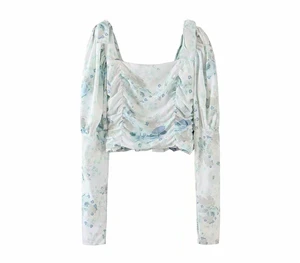L155 blue 9105 Bazaleas/Винтажные Женские топы и блузки с квадратным воротником и бантом; блузка в стиле ретро с оборками; модная блуза на молнии сзади; blusa feminina; Прямая - Цвет: L155 blue 9105