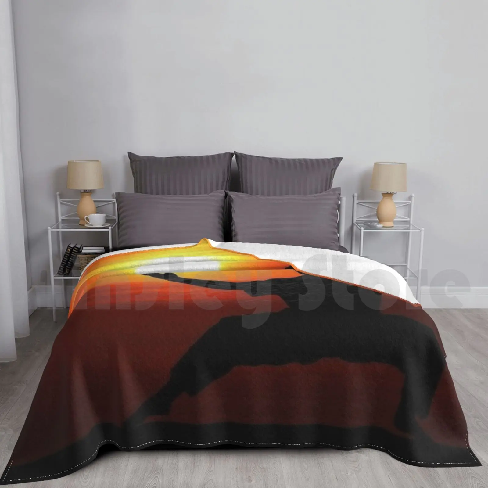 Одеяло боевой художник на закате черная силуэтная шапка боевые искусства