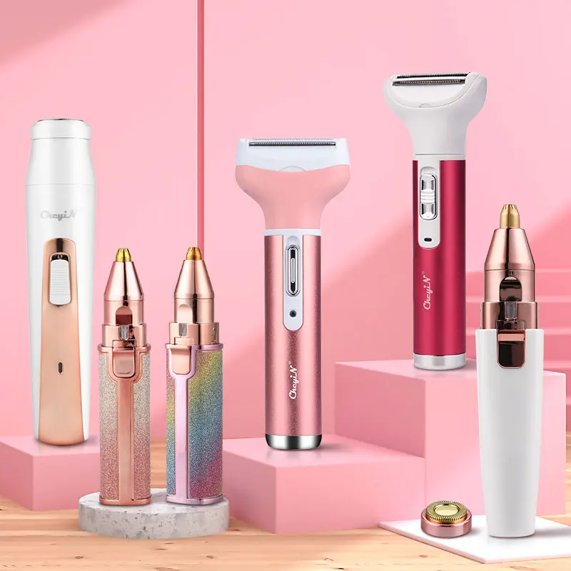 

2 In 1 Electric eyebrow trimmer USB Rechargeable hair remover women shaver LED light lady Epilator Razor face Makeup Tool