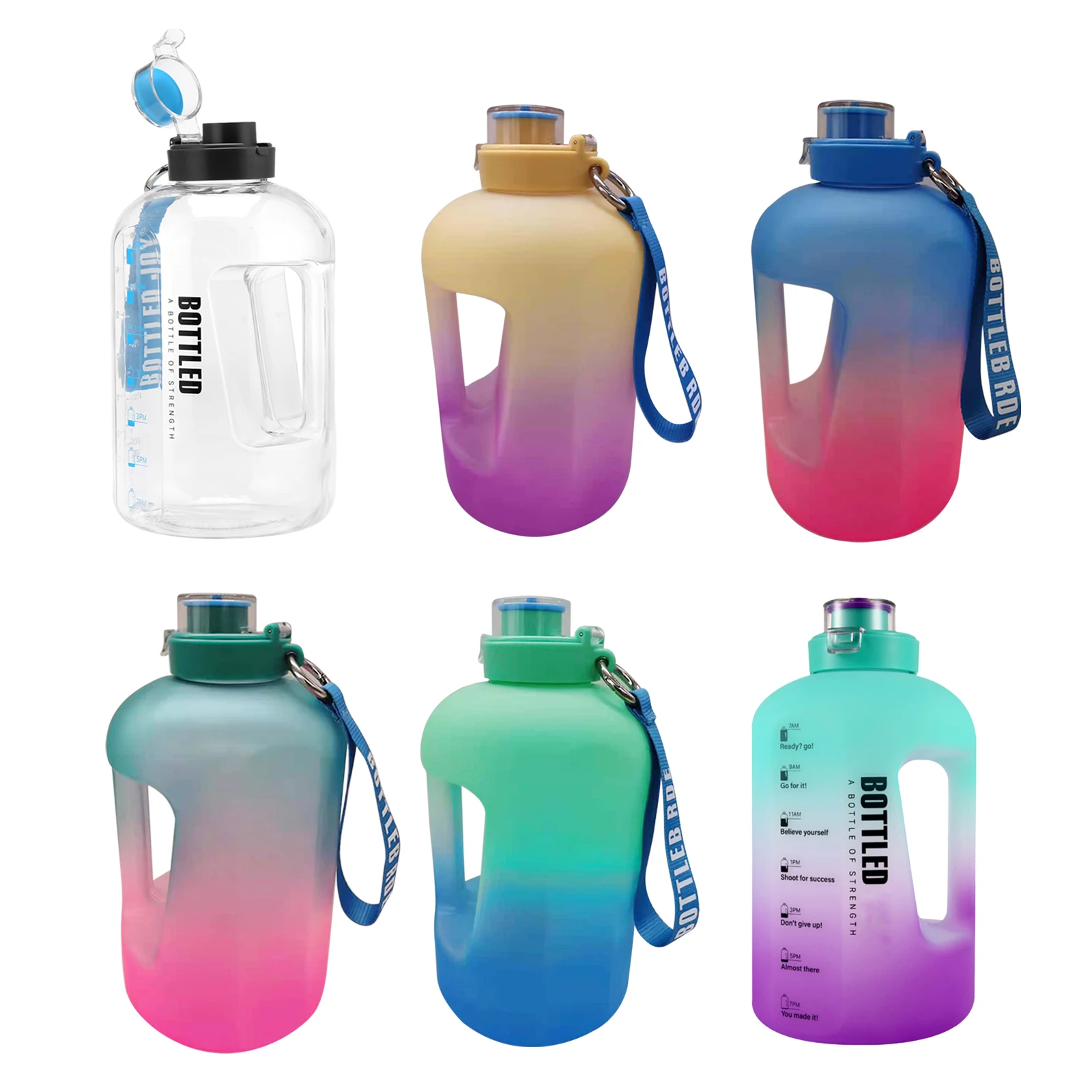 

2.5L Water Bottle with Motivational Time Marker Leak-Proof Water Jug for Exercise Camp Outdoor Activity