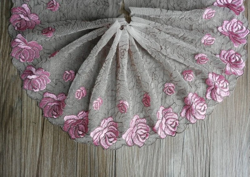 1 ярд вышивка кружевная отделка розовая черная сетка для свадебного платья ткань