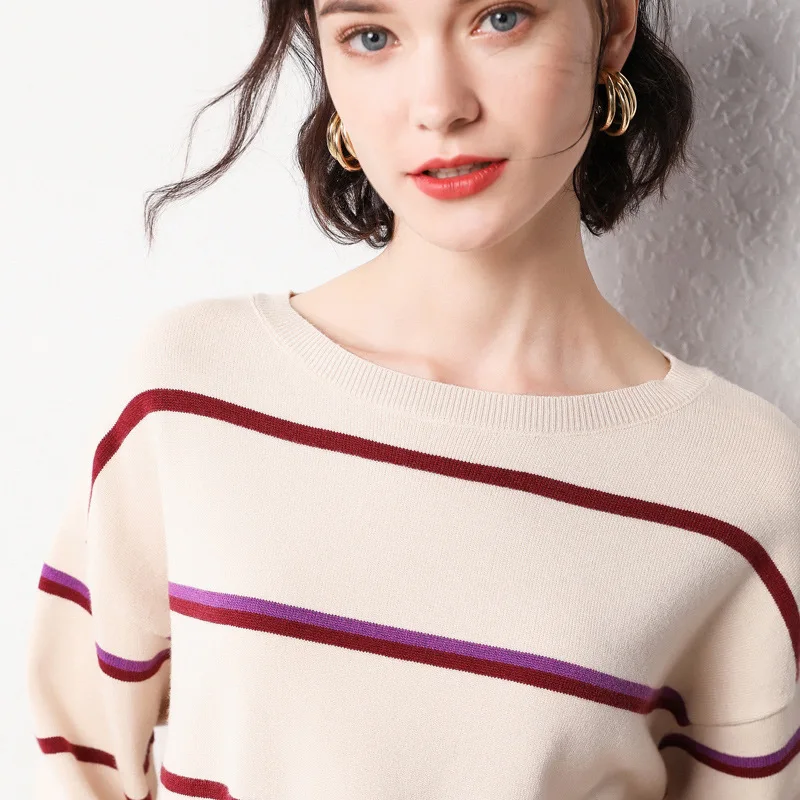 2019 Vintage Striped Knitted Women Sweater And Pullovers O-Neck Long Sleeve Pullover Pull Femme | Женская одежда