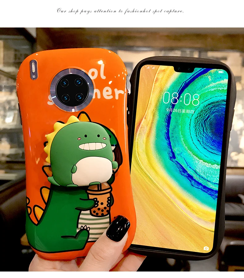 

Чехол для Huawei p40, p40 pro, P30, p30 pro, P20, P20 Pro, мультяшное мороженое, динозавр, противоударный, складной, с подставкой, силиконовый