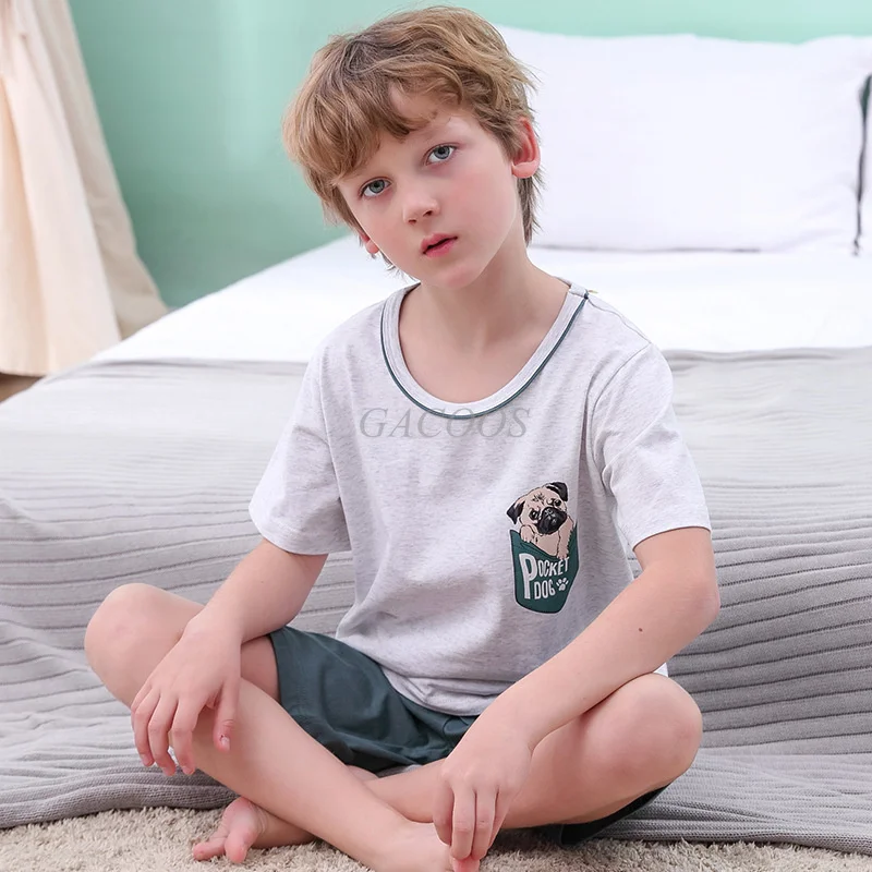 Детские летние пижамы с коротким рукавом комплект одежды для мальчиков