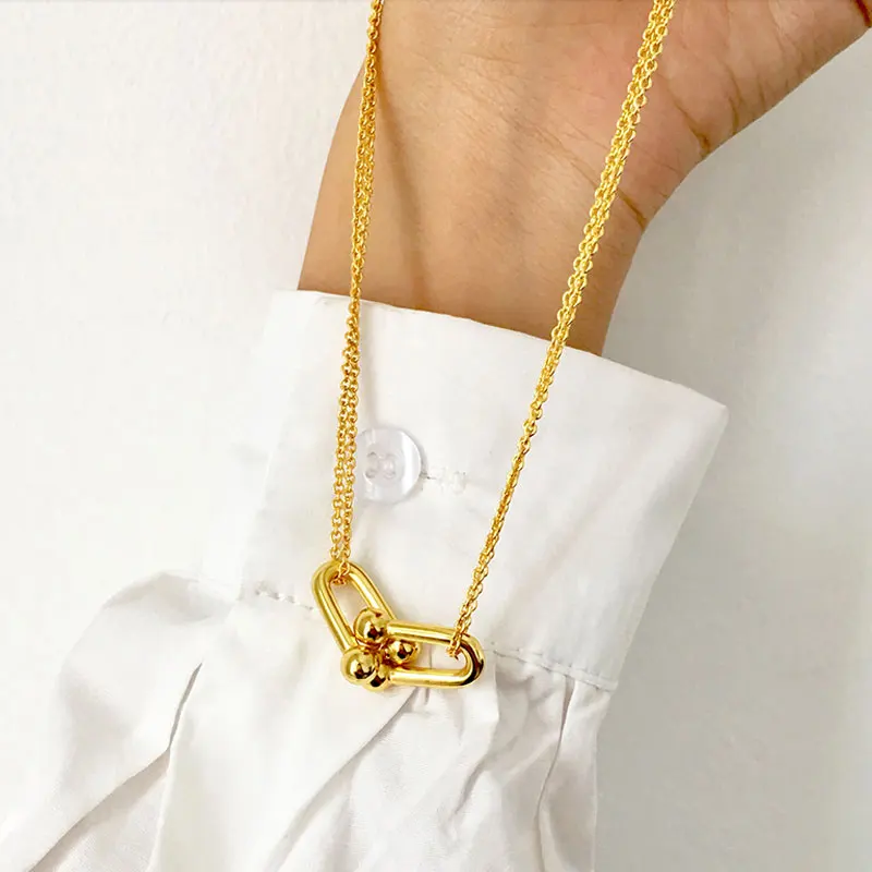 

Women's Silver Necklace S925, women's jewelry, buckle gold ring, double ring necklace, fashion party gift, free delivery