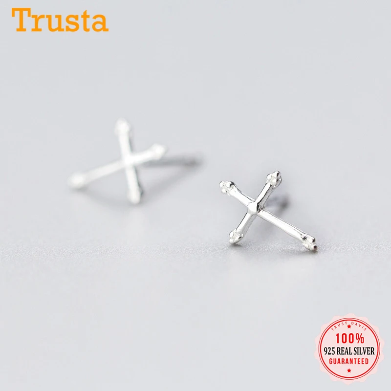 Женские серьги пусеты Trusta прекрасный брелок с маленькими крестиками из 100%