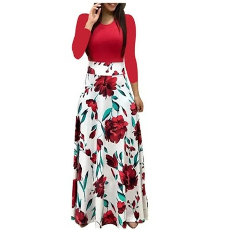 

Women Summer Dress Hot Sales Plus Size 2020 Patchwork Vintage Floral Long Dresses Casual O-neck Short Sleeve Boho Beach Dress