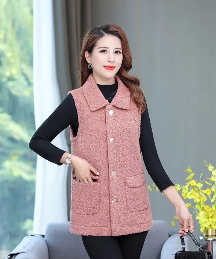 

Women basic jacket plus size lamb fur vest mother wear spring and autumn fur vest middle-aged ladies vest jacket