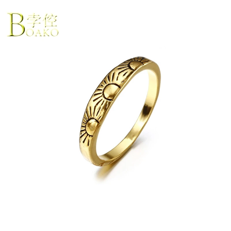 BOAKO Vintage Sun Rings For Women Engagement Ring Gold Relief Sun Moon Ring Eclipses Astrology Ring Men anillo femme Jewelry B5