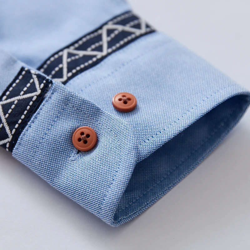 

New men's business autumn long sleeve shirt Fashion solid color Oxford textile casual shirt Square neck flower cuff dress shirt