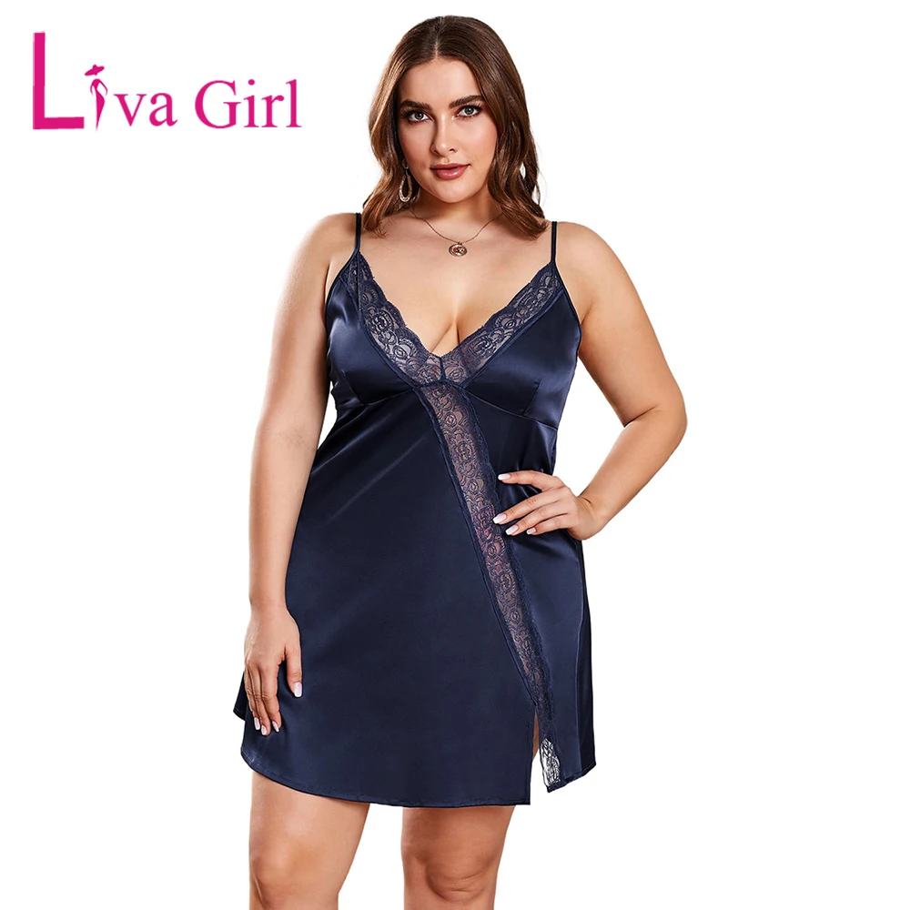 LIVA GIRL Women Red/Navy размера плюс кружевная отделка Valentine Babydoll женская летняя пижама