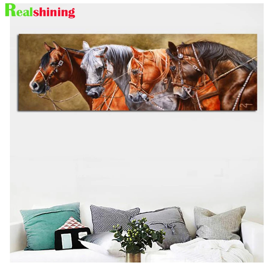 

5d diy full square round drill Four Horses diamond painting mosaic embroidery rhinestone needlework animal home decor N1602
