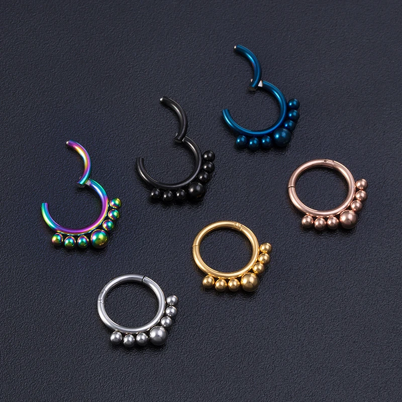 

1PC Nose Ring Hoop Labret Surgical Steel 16g Bead Hinged Daith Clicker Hoop Seamless Ring Helix Daith Septum Piercing Earrings