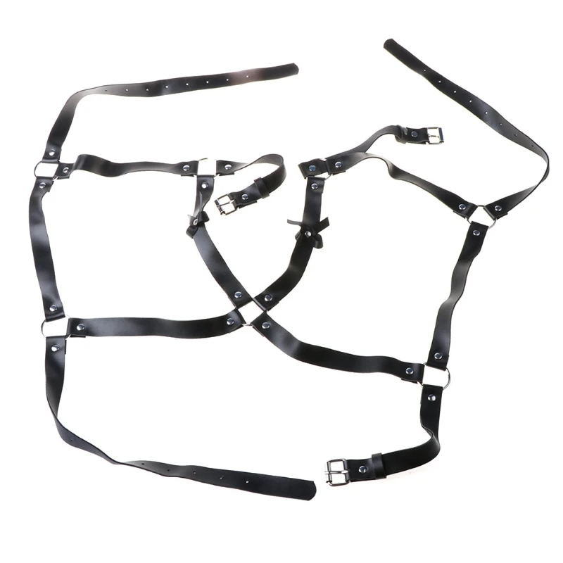

Womens Sexy Faux Leather Harness Garter Belt Waist Leg Cincher Chain with Cuffs L4ME