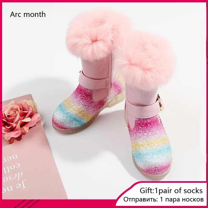 Детская зимняя обувь принцессы детские зимние ботинки из искусственной кожи с