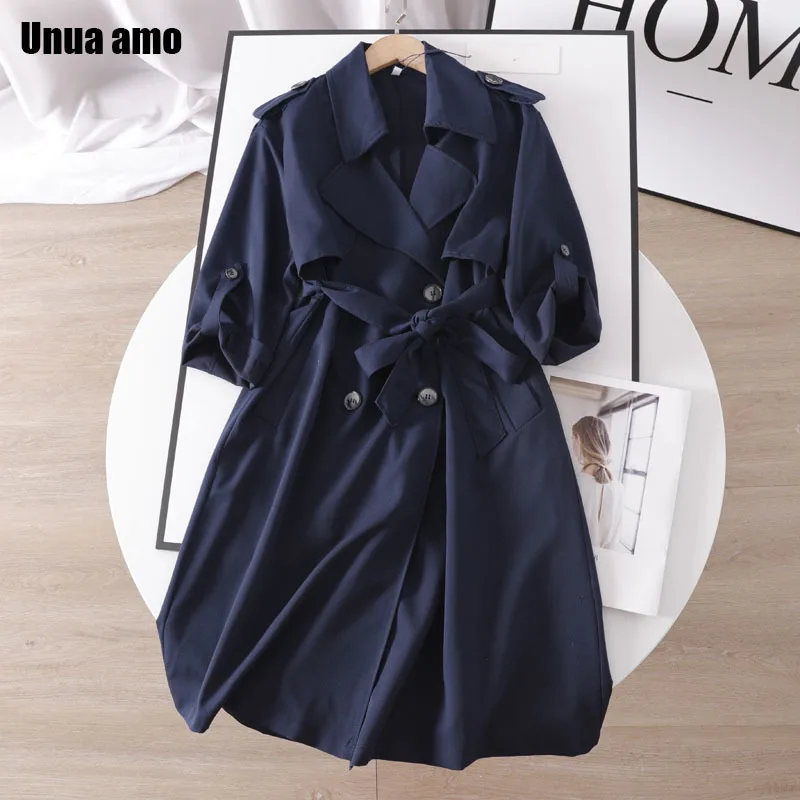 

Женский Повседневный двубортный тренчкот Unua amo в Корейском стиле, яркая Длинная ветровка с поясом, осень 2021