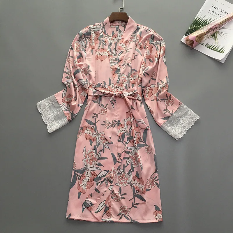 

Women Lounge Elegant Night Wear Robe Femme Silk Sleepwear Satin Bathrobe Kimono Home Dress Flower Robe Vintage Sexy Sleepwear