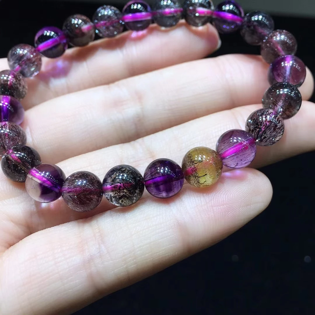 

8.2mm Genuine Natural Super Seven 7 Colorful Lepidocrocite Quartz Clear Round Beads Bracelet For Women Men Genuine AAAAAA
