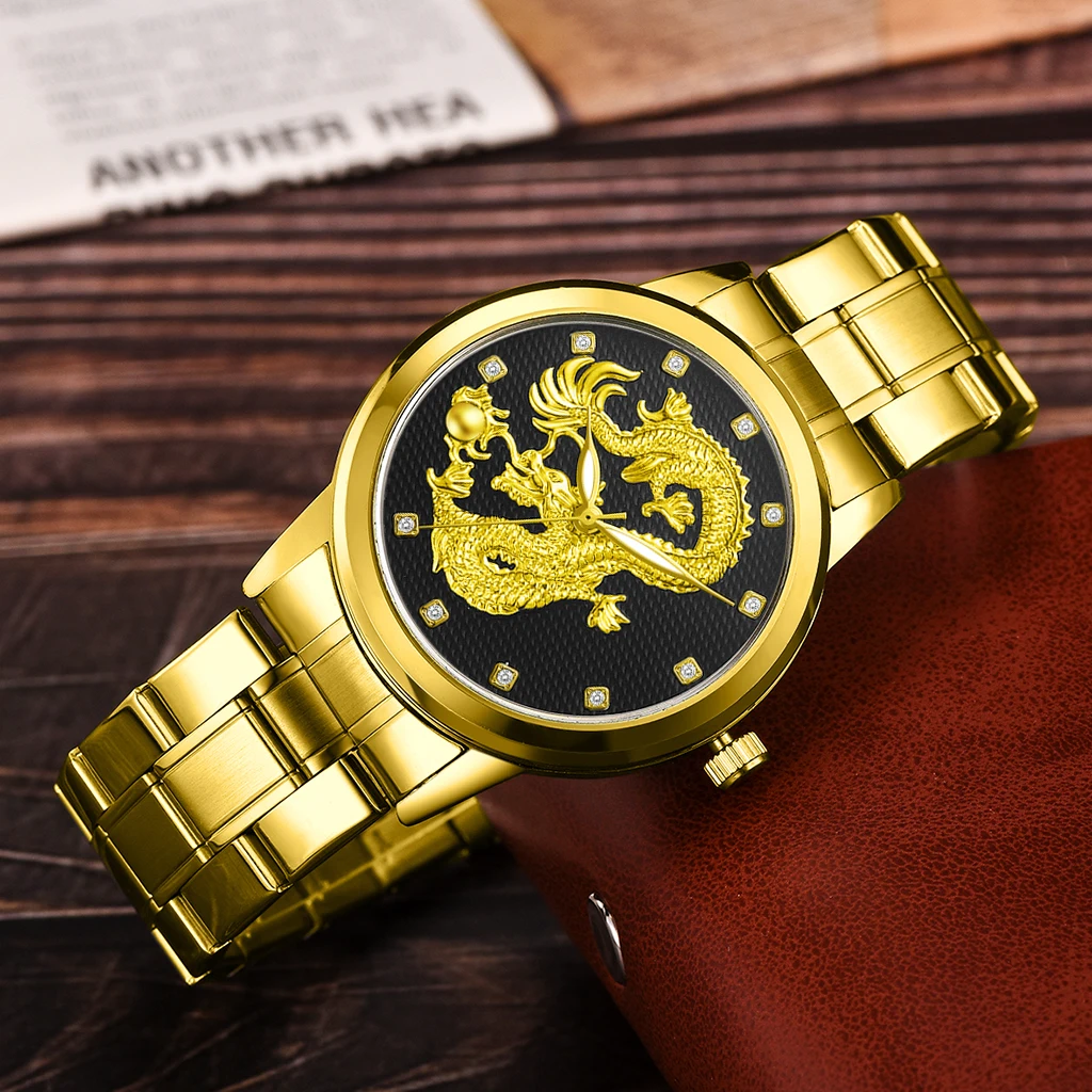 

Fashion Men Watch Golden Mens Watches Top Brand Luxury Waterproof Steel Quartz Dragon Clock Male Relogio Masculino Dropshipping