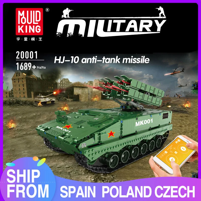 MOULD KING-bloques de construcción MOC principal para niños, juguetes educativos, regalos de cumpleaños, Bandera Roja, HJ-10, tanque anti-proyectiles de batalla, modelo
