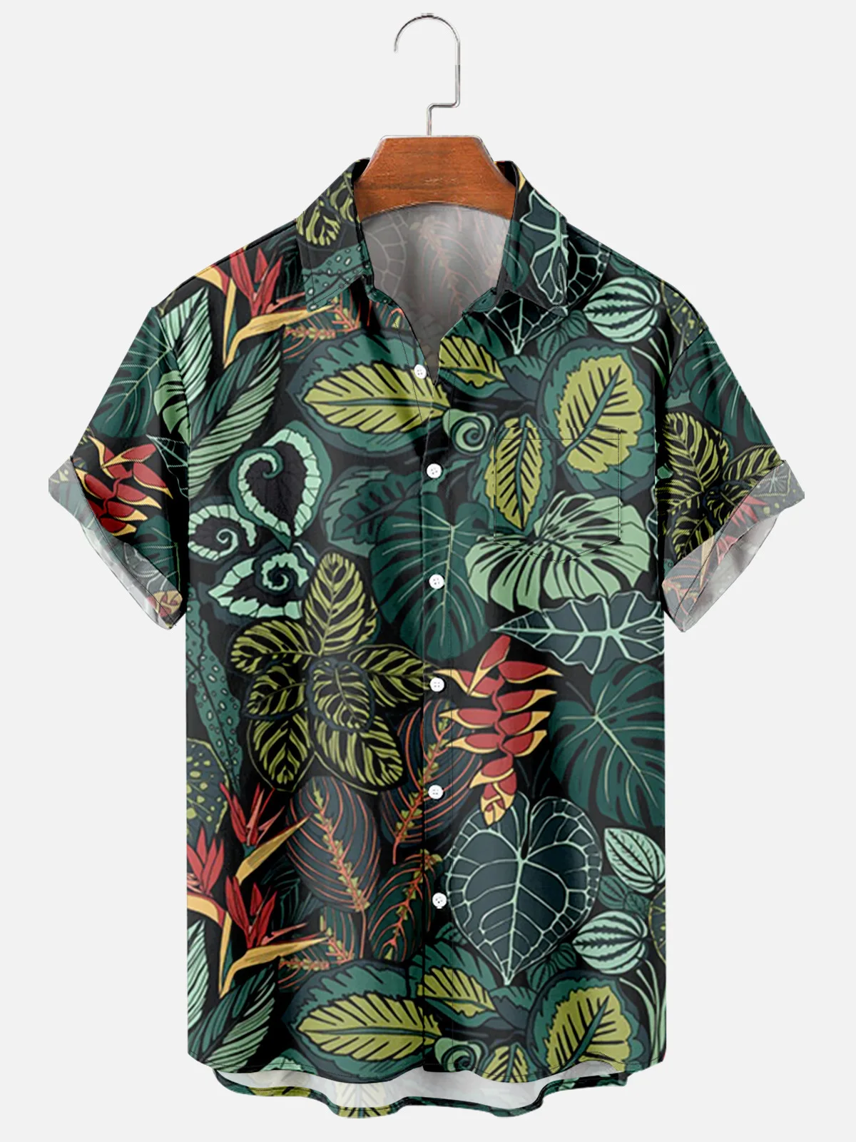 

2021 New Men's Casual Trend Harajuku Spring/Summer Plaid Shirt Short Sleeve Chest Pocket Design Fashion Print Button 020