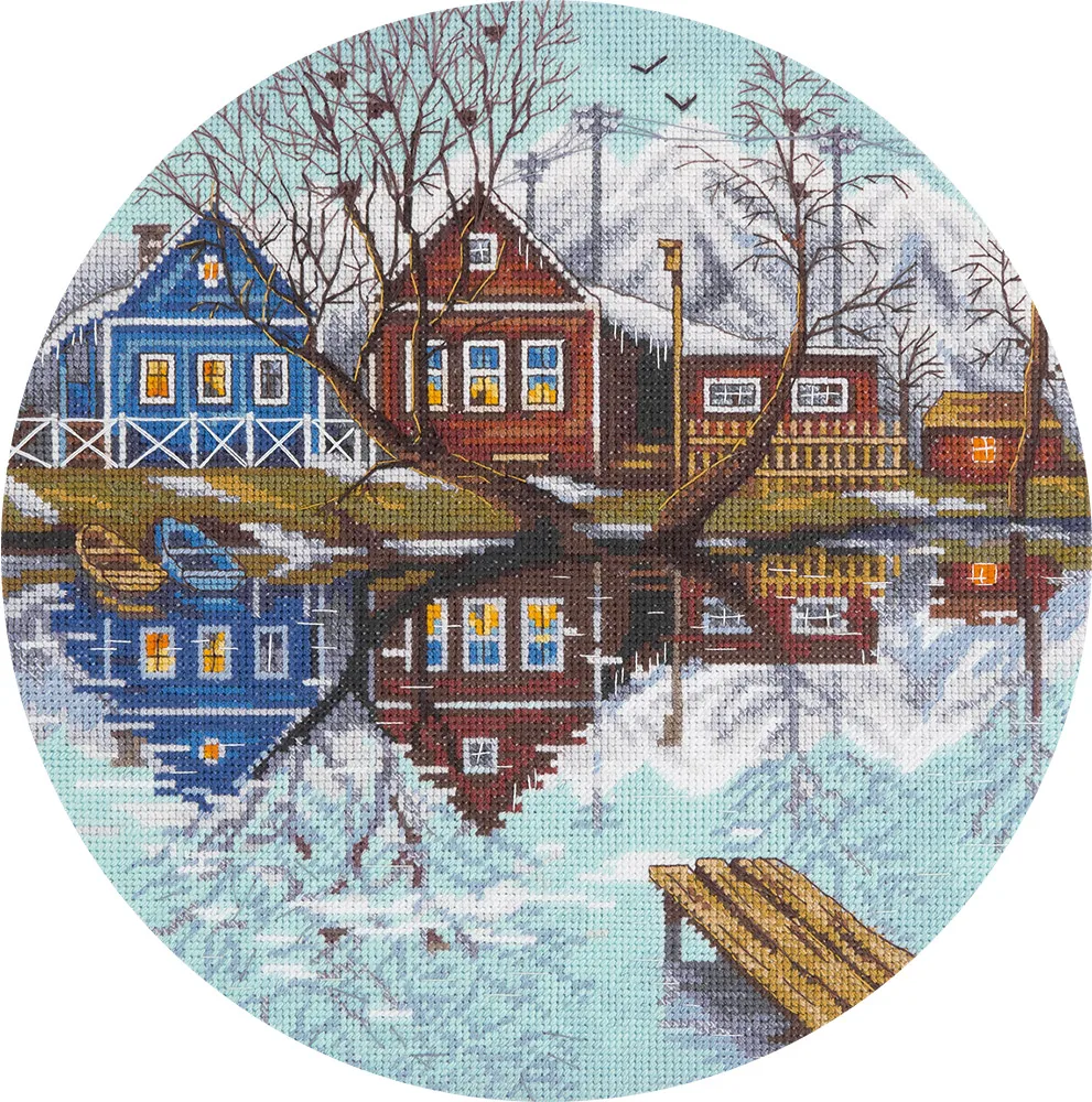 

Early Spring Village Cross Stitch Ecological Cotton Thread Embroidery Home Decoration Hanging Painting Gift