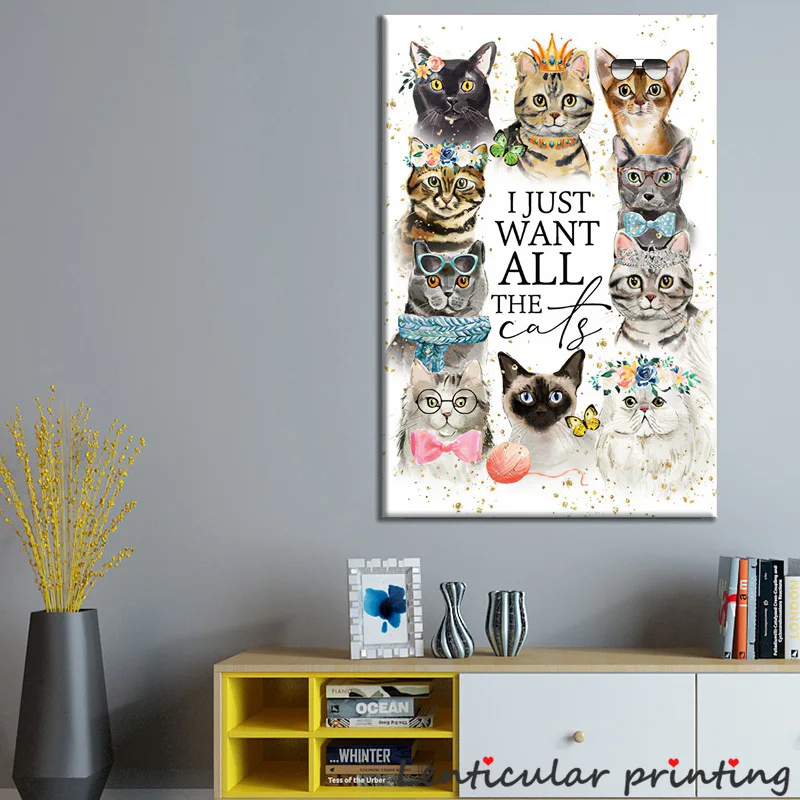 Постер с кошкой мультяшный Кот Настенная картина животными Cnavas детская