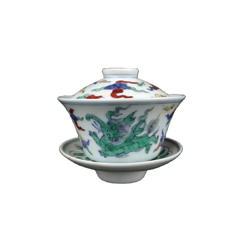 

China's second-hand Daming Chenghua bucket color flying elephant pattern cover bowl