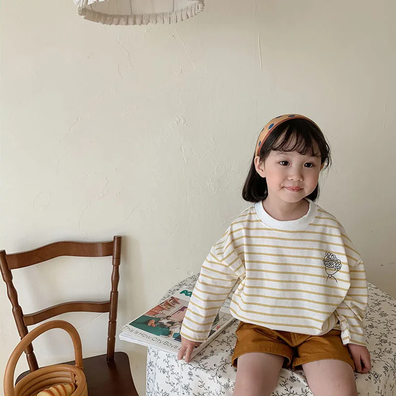 

Keelorn Boys Girls Casual T-shirts 2021 New Spring Kids Striped Sweatshirt Long Sleeve Children Cartoon O-neck Tops 2-6T