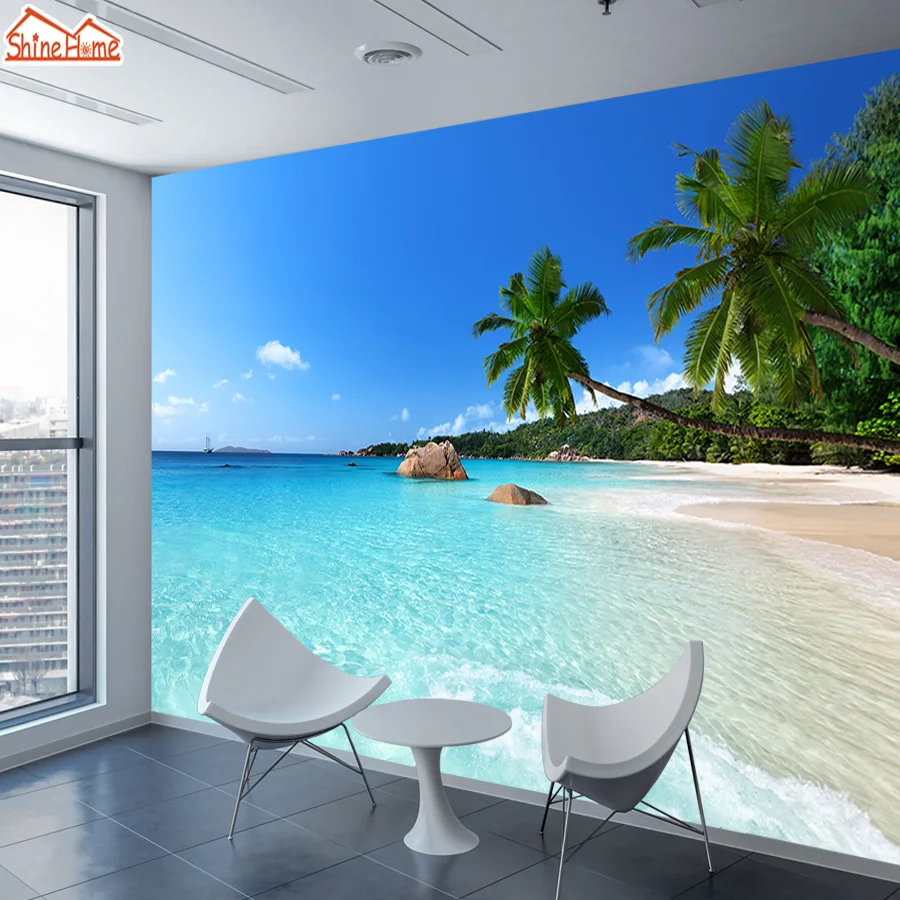 Настенные 3d обои с изображением пальмы вид на море фрески для гостиной девушек