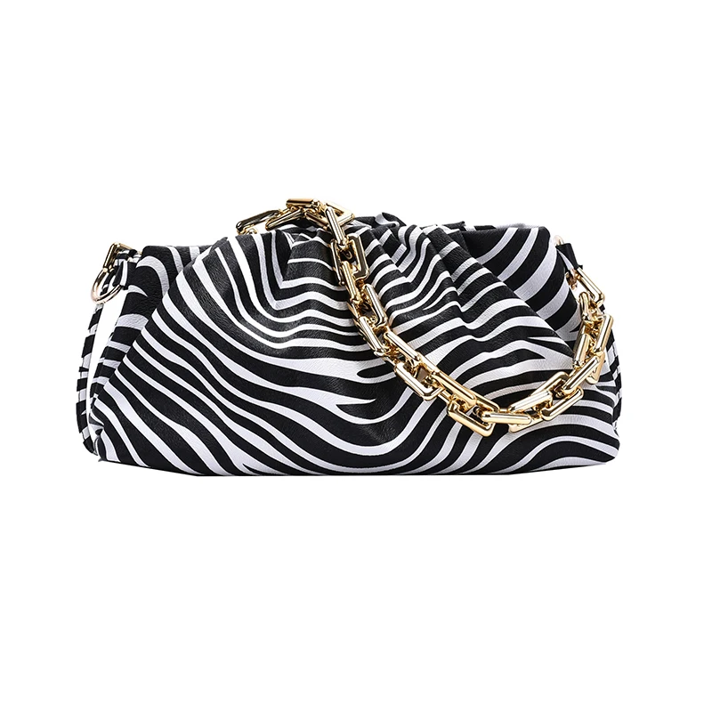 

Luxurious zebra women bag 2020 PU leather thick chain cloud handbag fashion shoulder underarm bag chain women bag shoulder bag