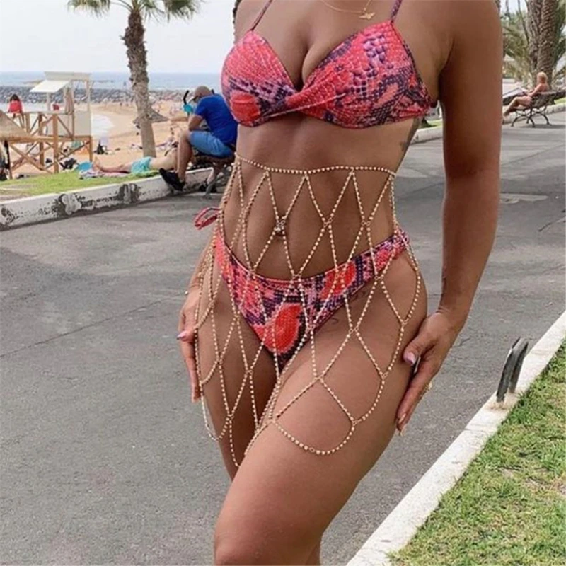 Цепочка для тела пикантное бикини сетка юбки цепочка бюстгальтера с кристаллами
