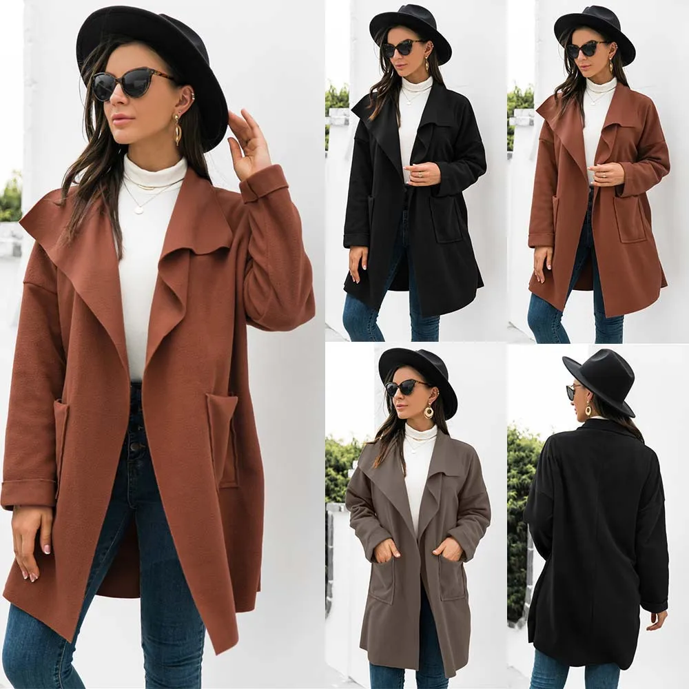 

2021 autumn and winter women's new product solid color long-sleeved jacket