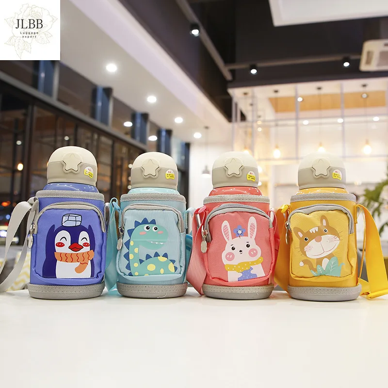 

600 мл мультяшный Единорог из нержавеющей стали Вакуумная фляжка для детей Детская портативная Милая соломенная бутылка для воды с сумкой