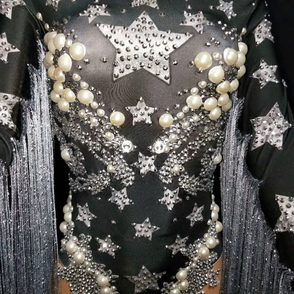 Женское боди с кисточками со стразами|Танцевальный костюм для китайских