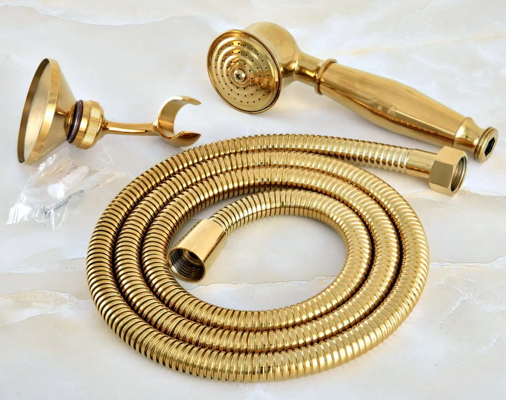 

Gold Color Brass Bathroom Telephone Shape Hand Spray Bracket Holder Handheld Shower head 1.5m Hand Held Shower Head Hose mhh044